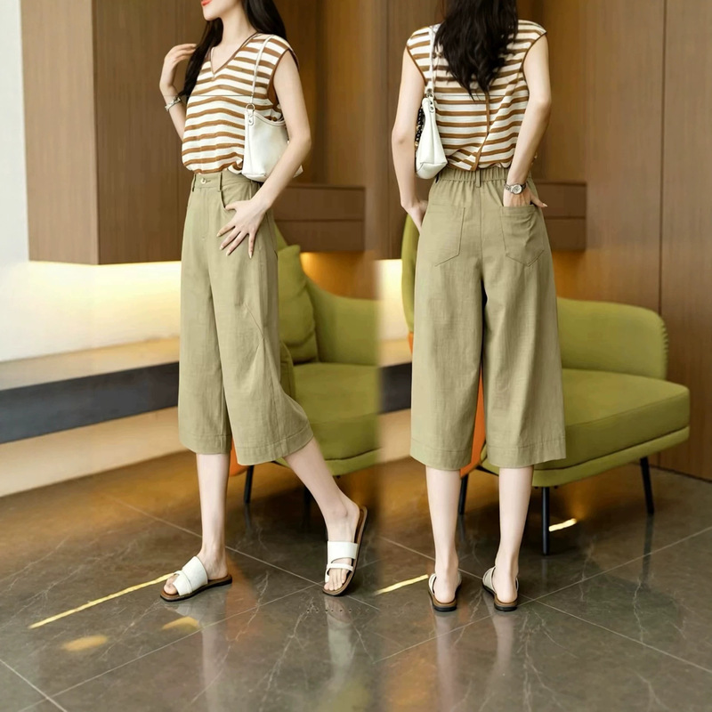 Tencel Linen Women's Cropped Pants, Summer Thin Style 2026 New High-Waisted Loose Wide-Leg Pants for Petite Women, Casual Mid-Length Pants Tencel Linen Women's Cropped Pants, Summer Thin Style 2026 New High-Waisted Loose Wide-Leg Pants for Petite Women, Casual Mid-Length Pants