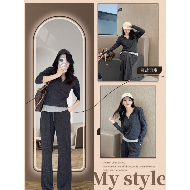 2025 Cashmere Glutinous Rice Suit European Style Hooded Slim Fit Drapey Pants Fashion Outfit Set Casual Wear