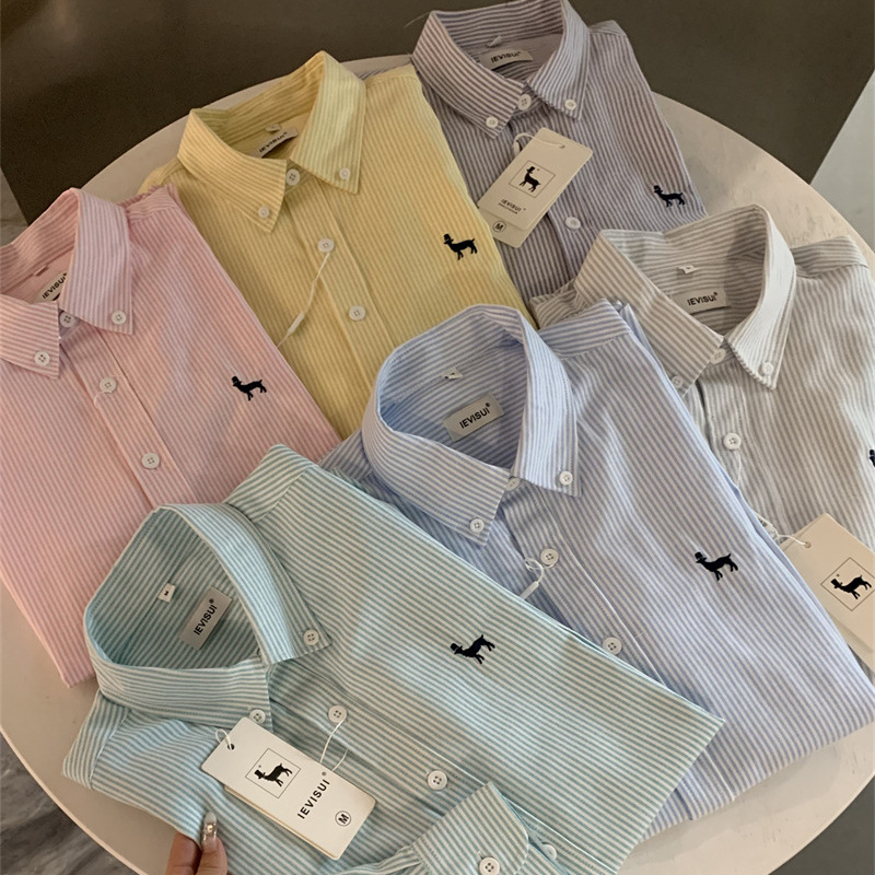 Coatroom Same Style Literary Retro Embroidered New Slimming Casual Long Sleeve Striped Shirt Men's Trendy