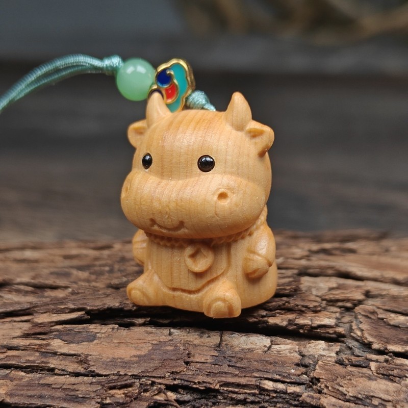 新しい蛇年干支ペンダント、天然本物のシダウッド彫刻工芸品、木彫りの装飾品、健康と楽しみ|undefined