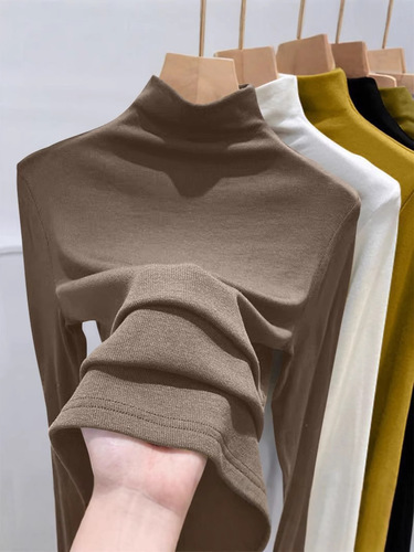 180g Threaded Half-Neck Base Layer Women's Spring, Autumn & Winter Fashionable Long-Sleeve T-Shirt – Slim-Fit Dermaline Innerwear Top