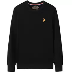 Premium Polo Men's Long-Sleeve Pullover T-Shirt, Spring/Fall Casual Loose Fit Embroidered Cotton Crew Neck, Plus Size
