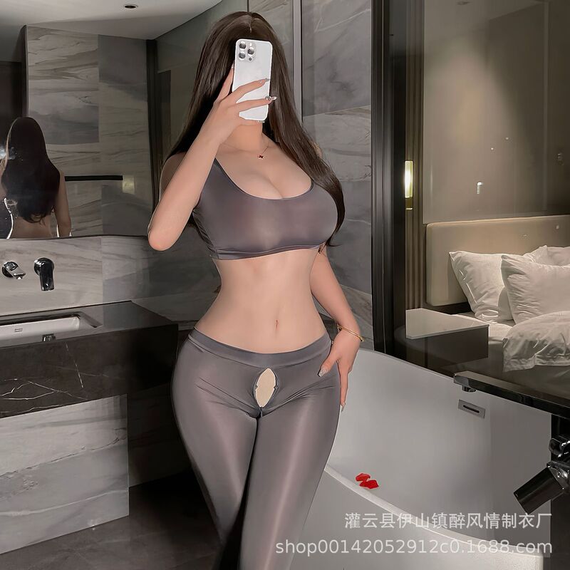 Drunk Style New Internet Celebrant Temptation Ice Silk Pure Desire Wind-Free Sex Lingerie Open Sexy Yoga Pants suit