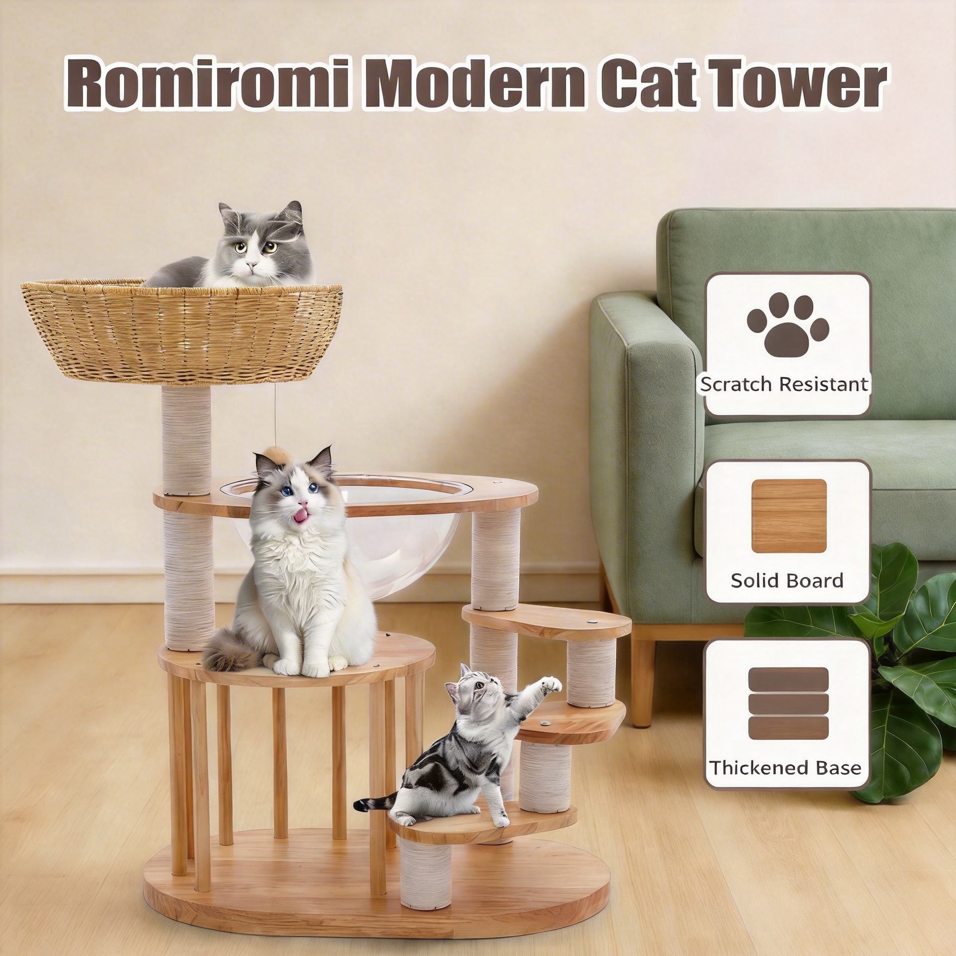 애완 동물 고양이 클라이밍 프레임 단단한 나무 다층 우주 캡슐 고양이 점프 플랫폼 사이잘 고양이 스크래치 컬럼 고양이 둥지 일체형 바닥 고정형 애완 동물 장난감