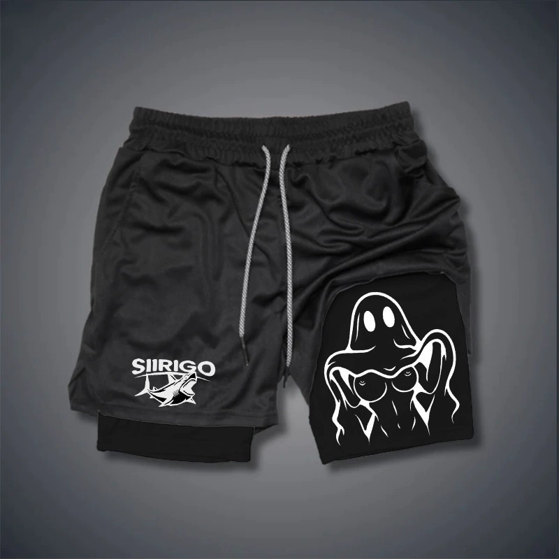 Летние спортивные шорты мужские быстрохнущие и дышащие двухслойные анти-легкая подделка две части фитнес-беговые шорты