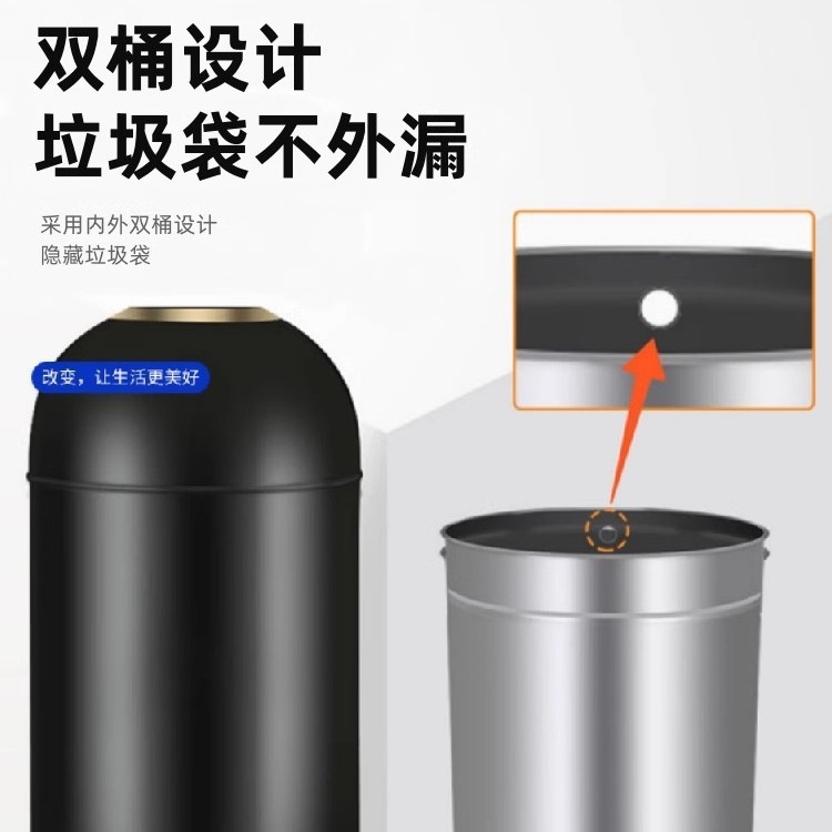 Gran contenedor de basura comercial de gran capacidad de bala de acero inoxidable redonda sin tapa centro comercial de comidas y café tienda de té de leche