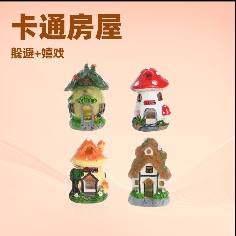 Escenografía de pecera simulación proceso de resina decoración de acuarios dibujos animados casa de hongos pequeña mascota escondida fábrica de decoración lúdica