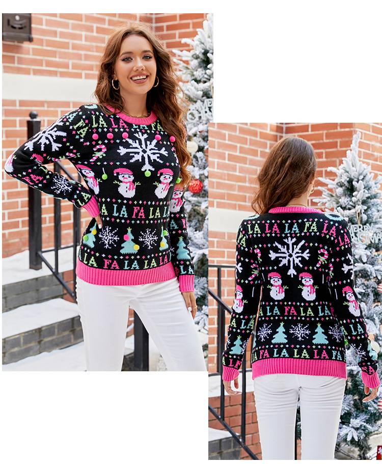 Round Neck Neckline Regular Fit Fit Type Wholesale Women's Christmas Cartoon Long Sleeve Jacquard Sweaters & Cardigans