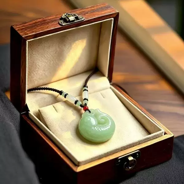 Non-metallic glass necklace L2 new model, light luxury versatile green carp peace pendant, unisex accessory