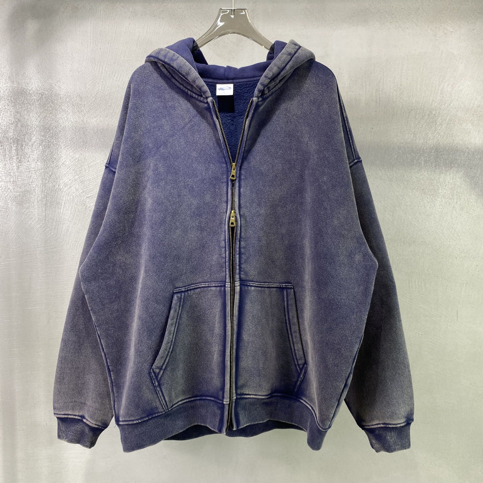 Sweatshirt vintage américain molletonné à zip pour homme_voghion.com