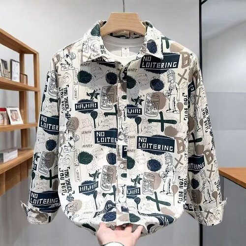 Retro full print trend design long-sleeved shirt spring and autumn men's graffiti casual artistic print shirt coat