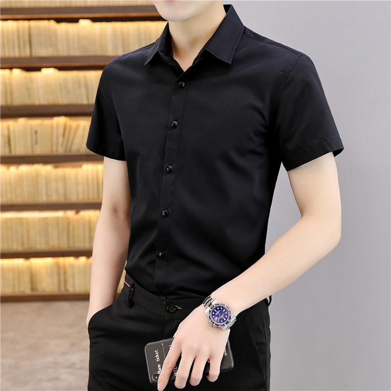 Foreign Trade Daifa Men's Korean Fashion Casual Short-sleeved Shirt Youth Business Solid Color Shirt Trend Slim-fit Men