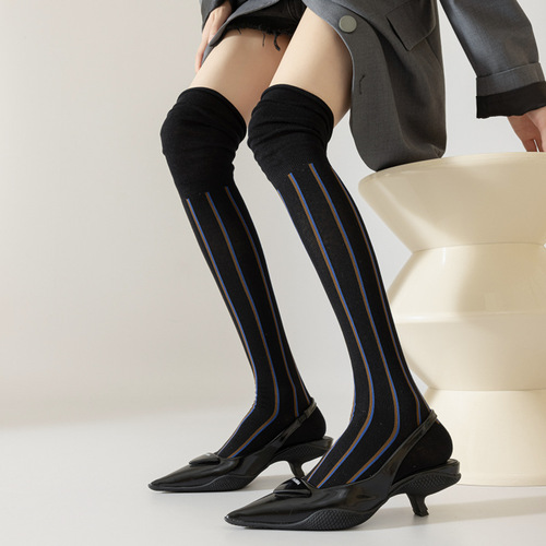 Loose mouth lazy style vertical striped stockings over the knee high stockings thin cotton slimming pile socks ins trendy women's socks