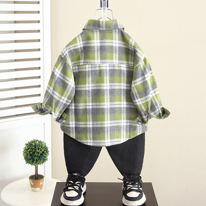 5843 Camisa para niños Camisa a cuadros de otoño para niños 2025 nuevo bebé primavera y otoño abrigo fino para niños