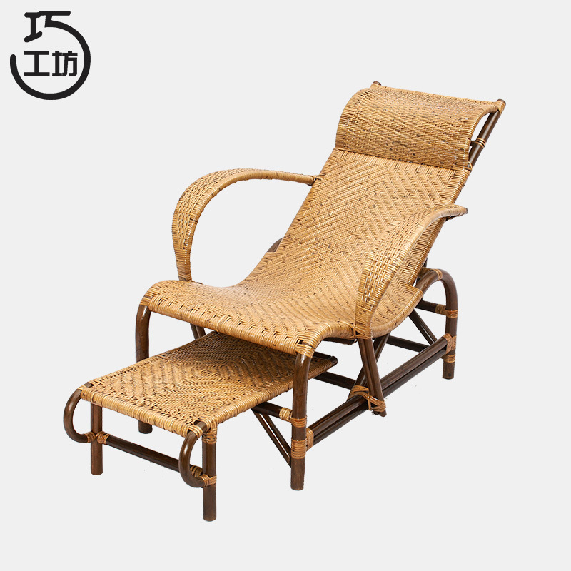 办公室午休老式躺椅送老人手工编织家用真藤躺椅竹藤椅沙滩椅现代