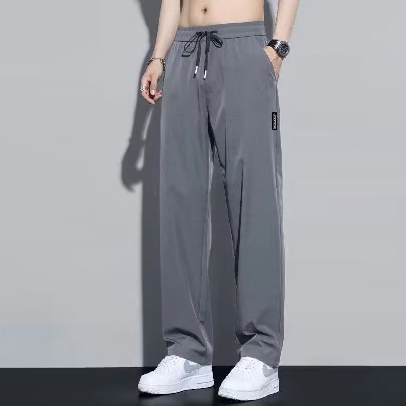 男士冰丝长裤夏季大码弹力速干休闲裤宽松运动透气干活穿直筒男裤|undefined