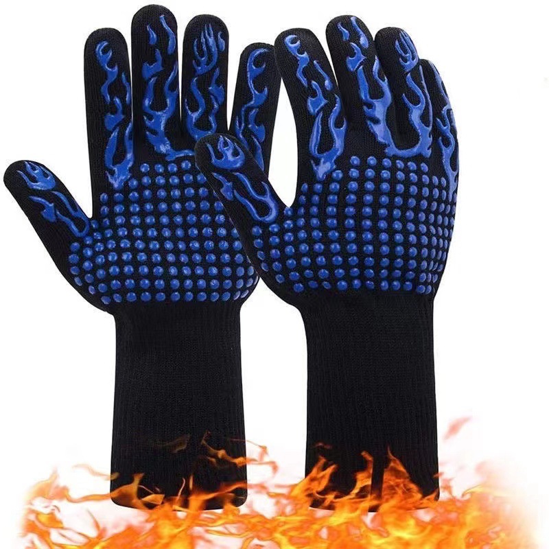 Amazon hot aramid 500-800 degree barbecue oven high temperature resistant gloves cut resistant BBQ baking flame retardant gloves