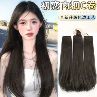 假发三片式微卷自然隐形无痕长卷发仿真短发接长增发量可扎马尾神