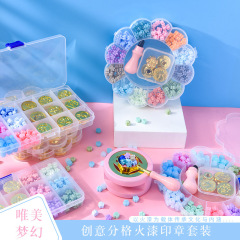 透明盒裝火漆印章套裝 唯美貓咪形狀蠟粒 夢幻櫻花蠟粒馬卡龍色系