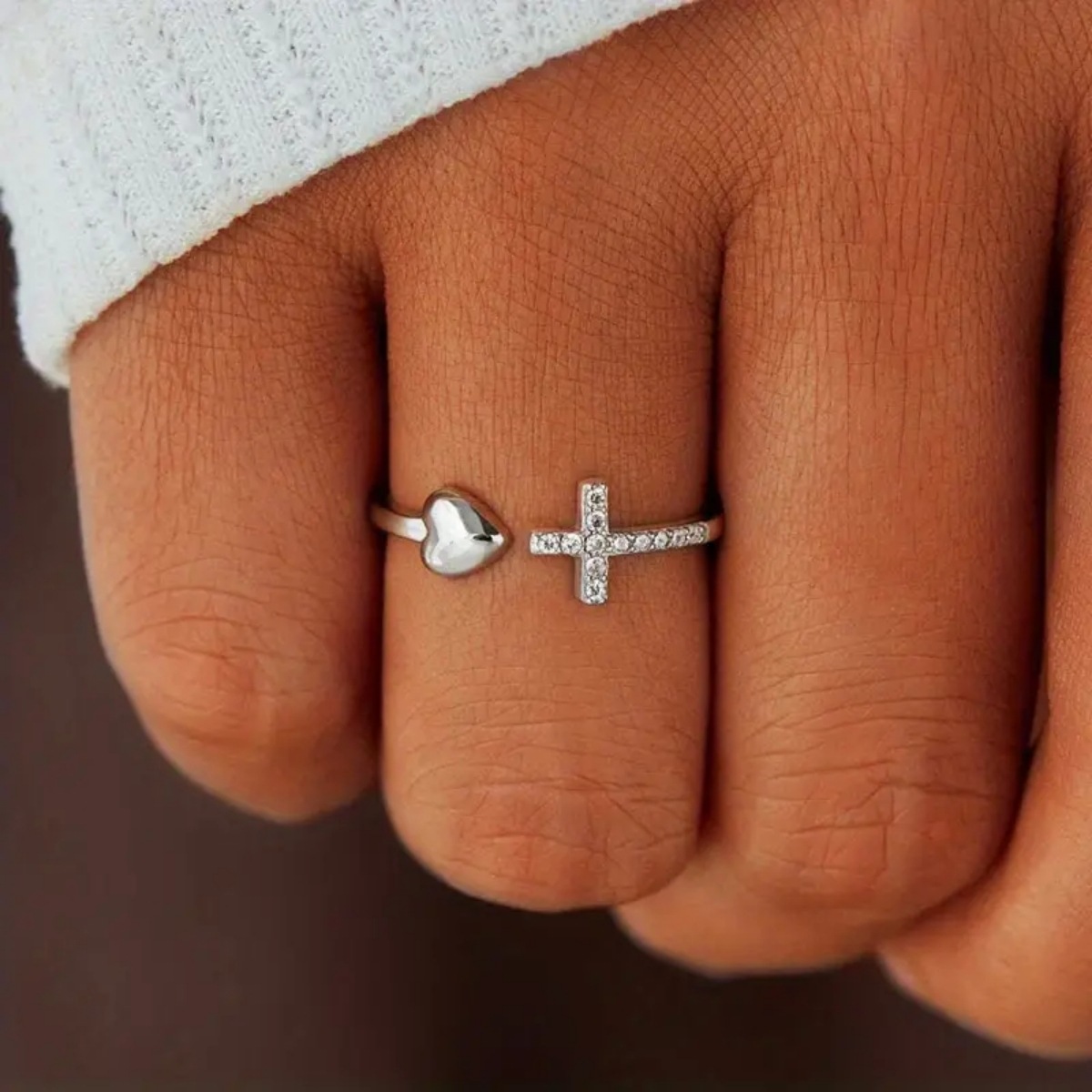 European and American fashion simple high-end temperament cross love diamond opening ring female personality all-match exquisite hand