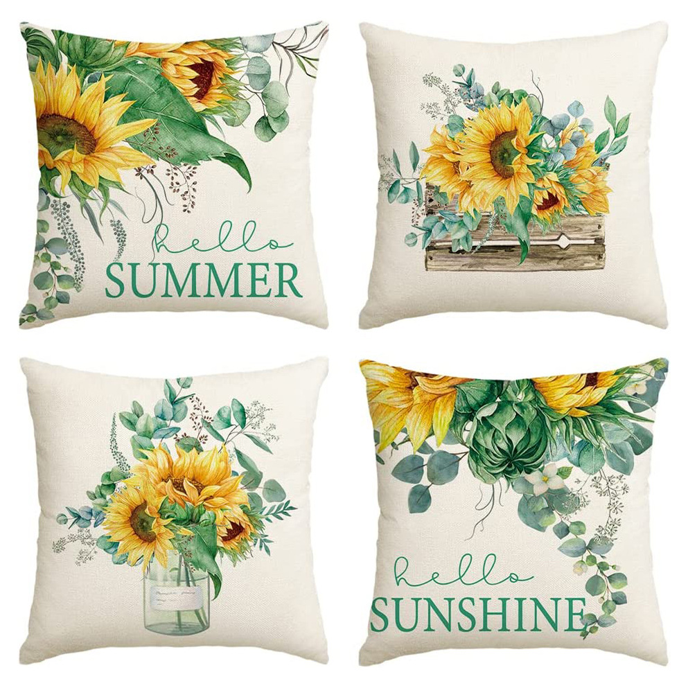 Small fresh sunflower printing pattern linen pillow case summer atmosphere home decoration sofa pillow wholesale