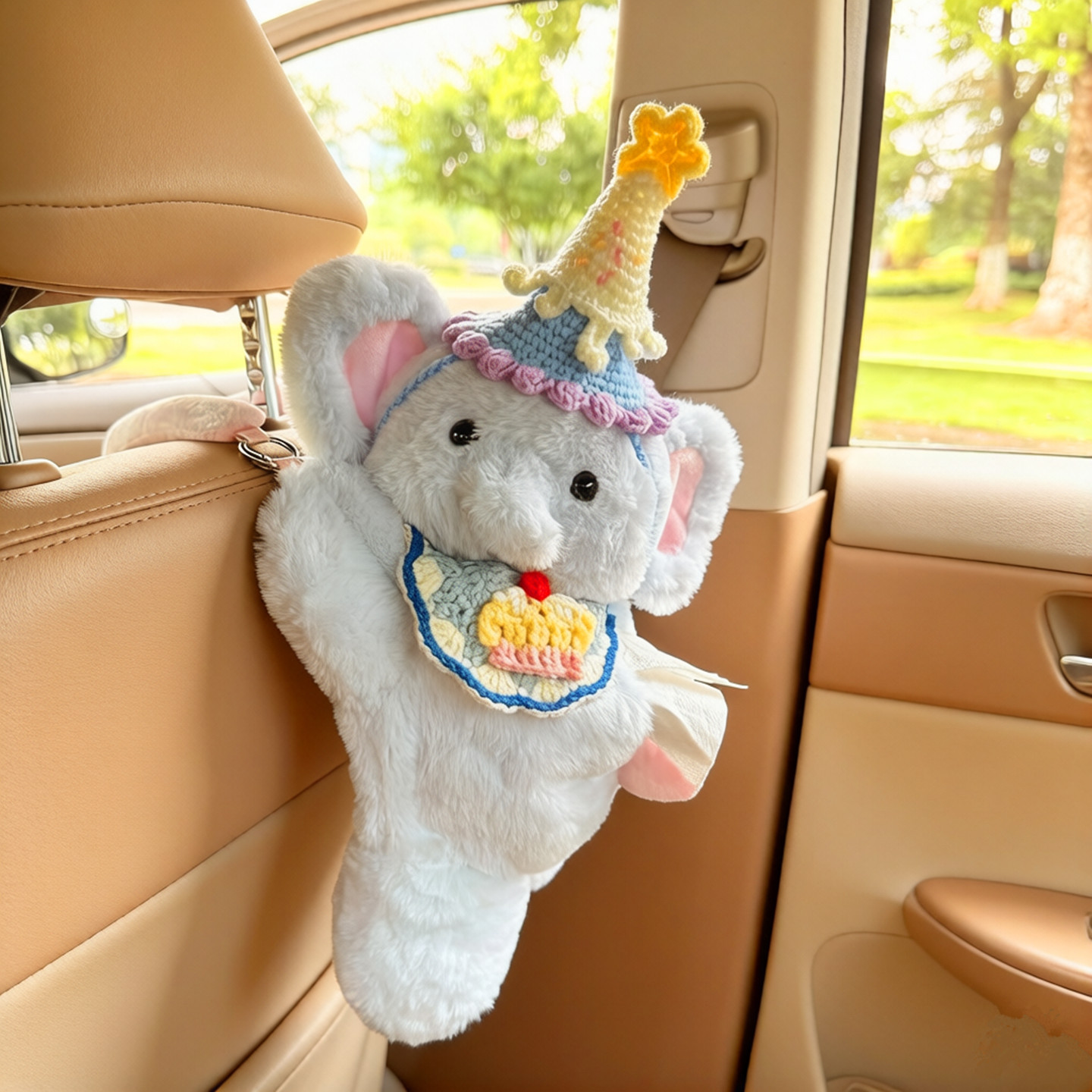 Cute little elephant car tissue box, seat back hanging tissue box, plush toy hanging bag, car tissue box