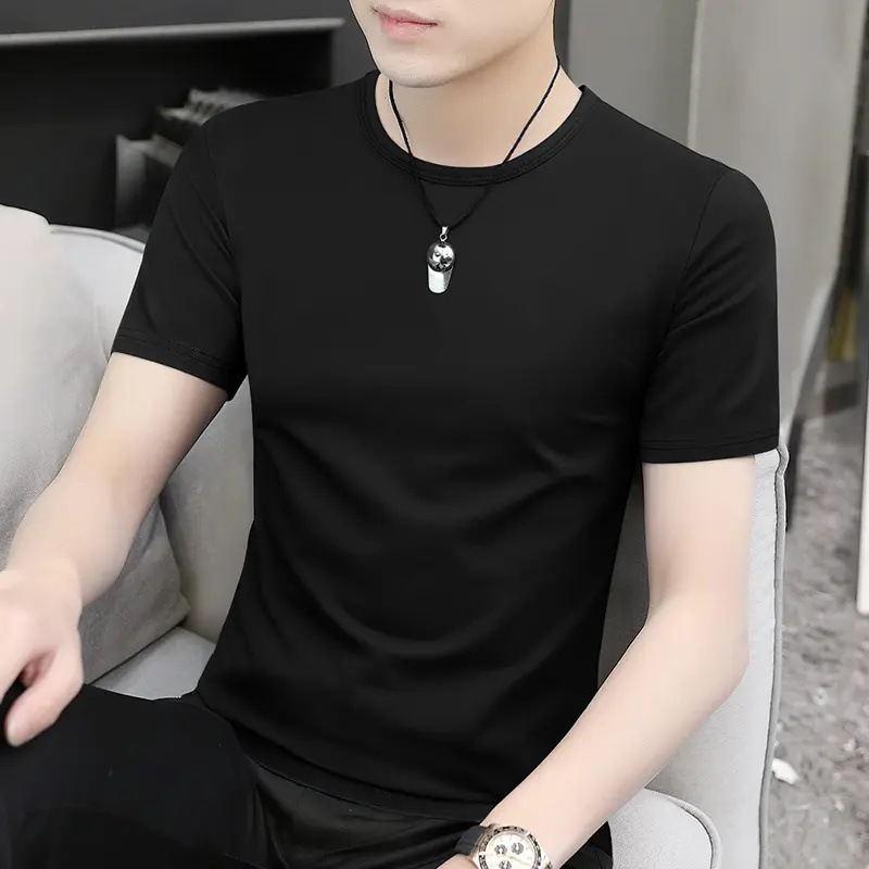 Ice Silk Short-Sleeve T-Shirt for Men, Summer Round Neck, Quick-Drying, Slim Fit, Solid Color Top, Trendy and Versatile, Stylish Men's Clothing Ice Silk Short-Sleeve T-Shirt for Men, Summer Round Neck, Quick-Drying, Slim Fit, Solid Color Top, Trendy and Versatile, Stylish Men's Clothing