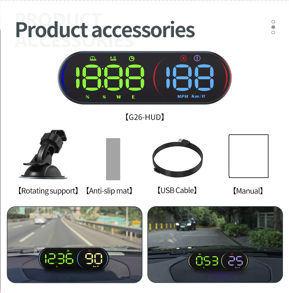 Cross-border popular car HUD head-up display, GPS universal multifunctional speedometer with steering ambient lighting