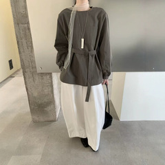 2025秋季女装新款韩国chic新款小众设计感宽松显瘦套头绑带衬衫95