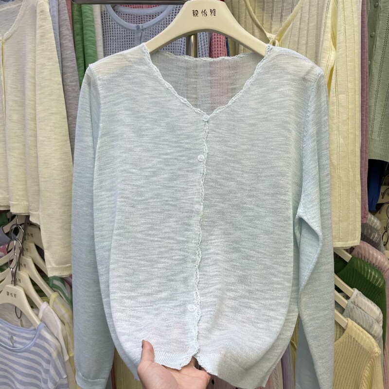 Spring and Summer New Korean Style Handmade Crochet Bamboo Linen Knit Cardigan for Women, V-Neck, Long-Sleeve, Thin, Sun-Protective, Air-Conditioning Shirt Spring and Summer New Korean Style Handmade Crochet Bamboo Linen Knit Cardigan for Women, V-Neck, Long-Sleeve, Thin, Sun-Protective, Air-Conditioning Shirt