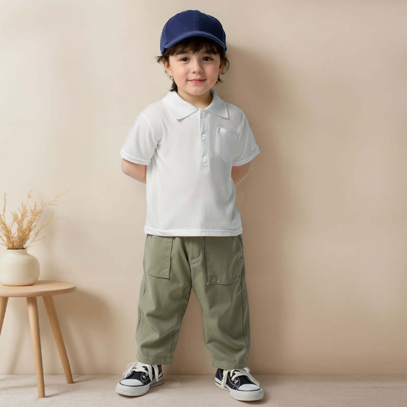 Children's solid color short-sleeved T-shirts, polo shirts, new summer styles for boys and girls, short-sleeved shirts, kindergarten performance costumes, drop shipping available.