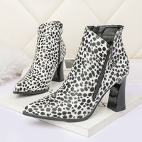 3121-1 in Europe and the sexy pointed Martin boots web celebrity leopard nightclub female single boots thick with side zipper short boots boots