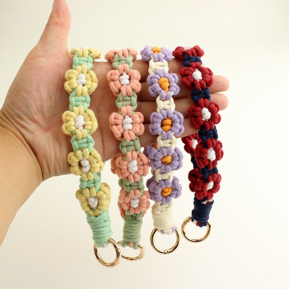 30g Weight Bag Pendant, Keychain Classification 1 Piece Quantity Daily Occasion Cotton Material Flower Pattern Knitting Design Cute Style 1 Piece Cute Flower Cotton Knitting Bag Pendant Keychain 3