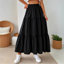 加大码蛋糕褶皱长裙欧美尺码跨境现货A字纯色修身休闲日常半身裙