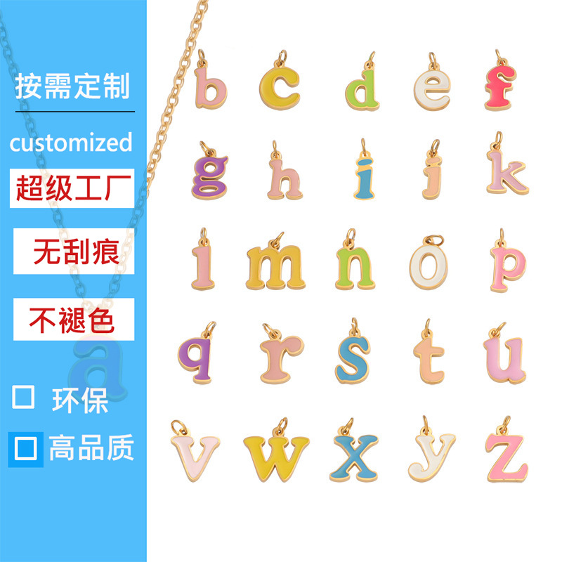 New Hot-Selling Atmospheric Oil Dripping Colorful English A-Z Letter Plate Pendant Titanium Steel Necklace Birthday and Holiday Gift