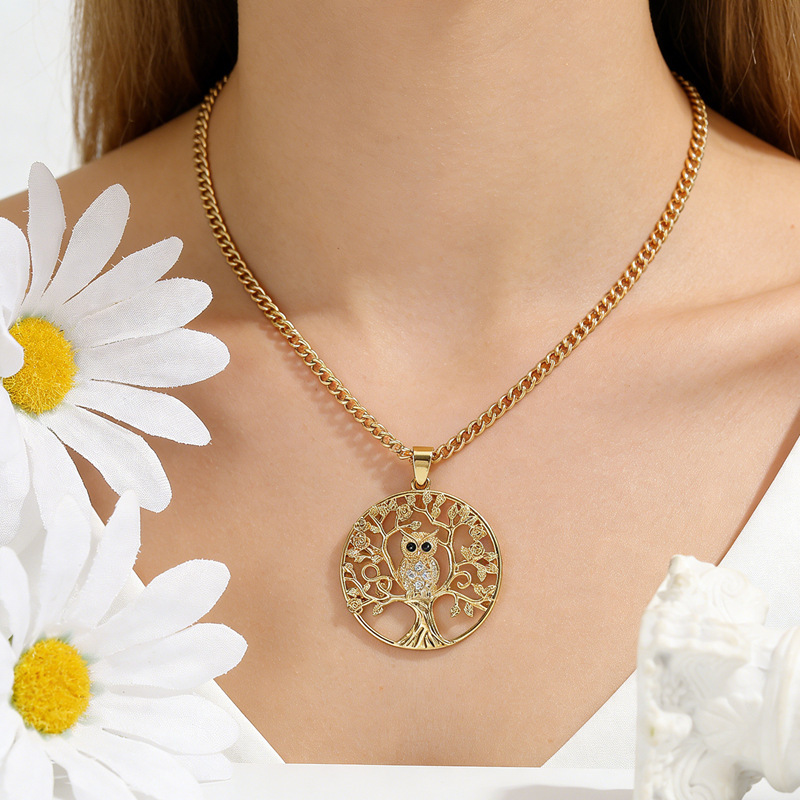 European and American personality owl necklace cross-border for creative tree of life necklace hollow ladies sweater chain pendant