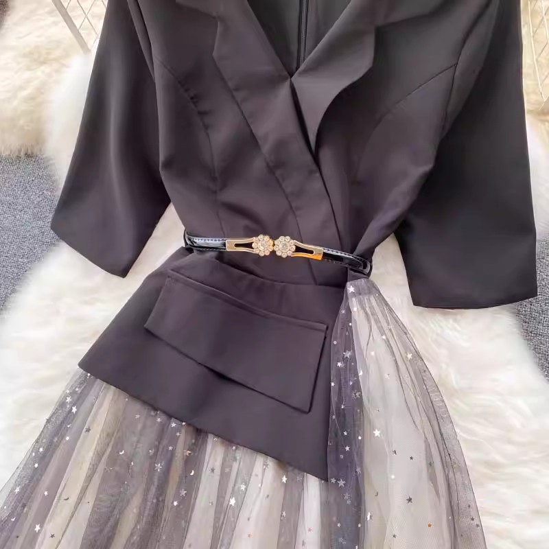 Women's Clothing summer new mesh dress female design sense splicing slim waist medium length first love fairy dress_senzul.com