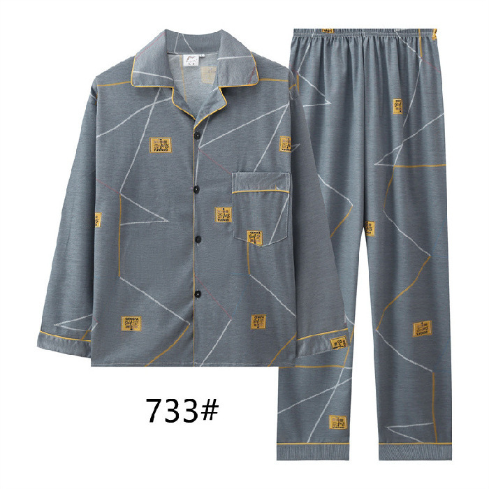 Transmisión en vivo de nuevos pijamas de hombre primavera y otoño de tamaño grande casero ocio relajado dos piezas de ropa de casa para hombres micro comercio