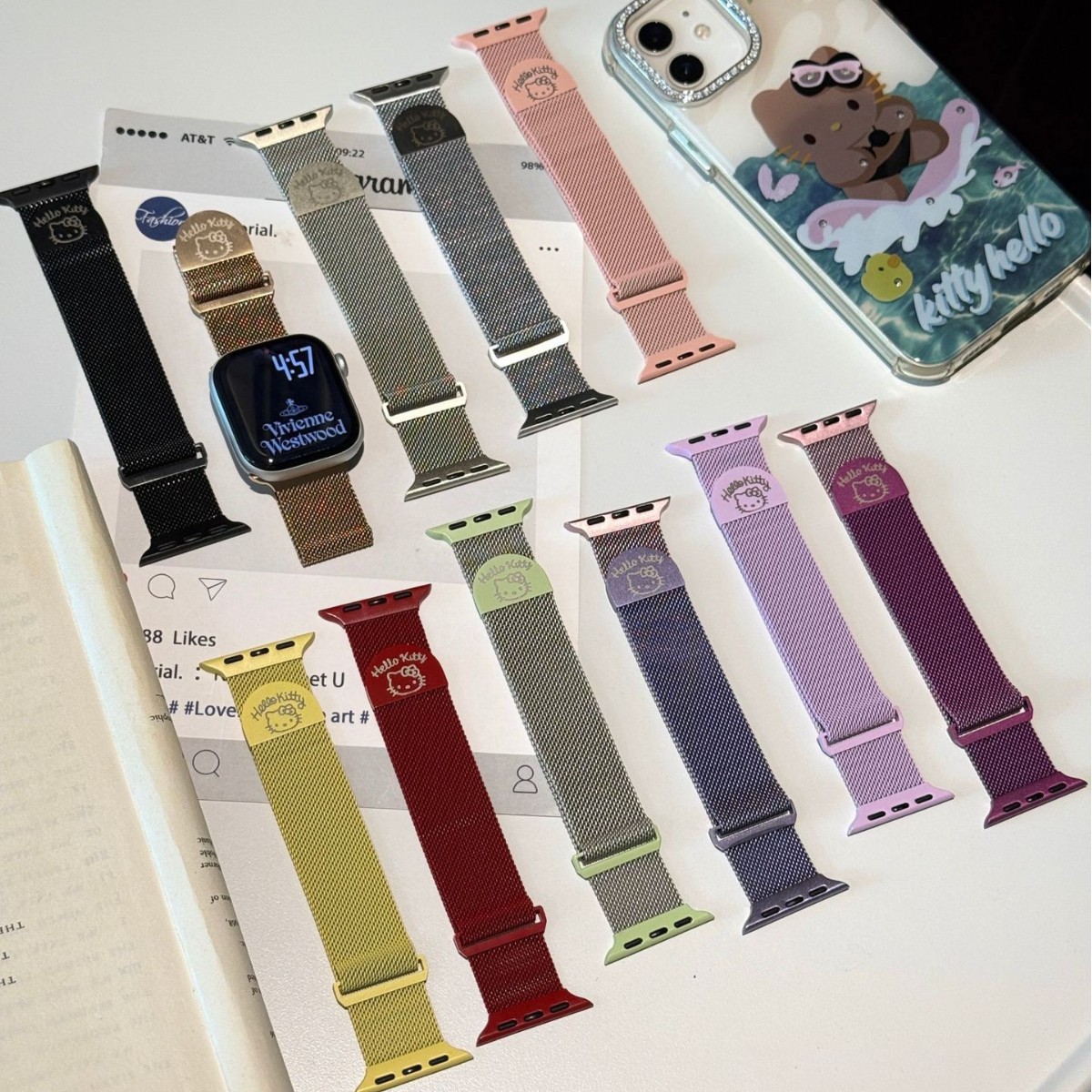 Cartoon Cat Magnetic Buckle Watch Strap Suitable for Apple Iwatch23456789S10 Watch Wrist Strap Apple Watch Strap