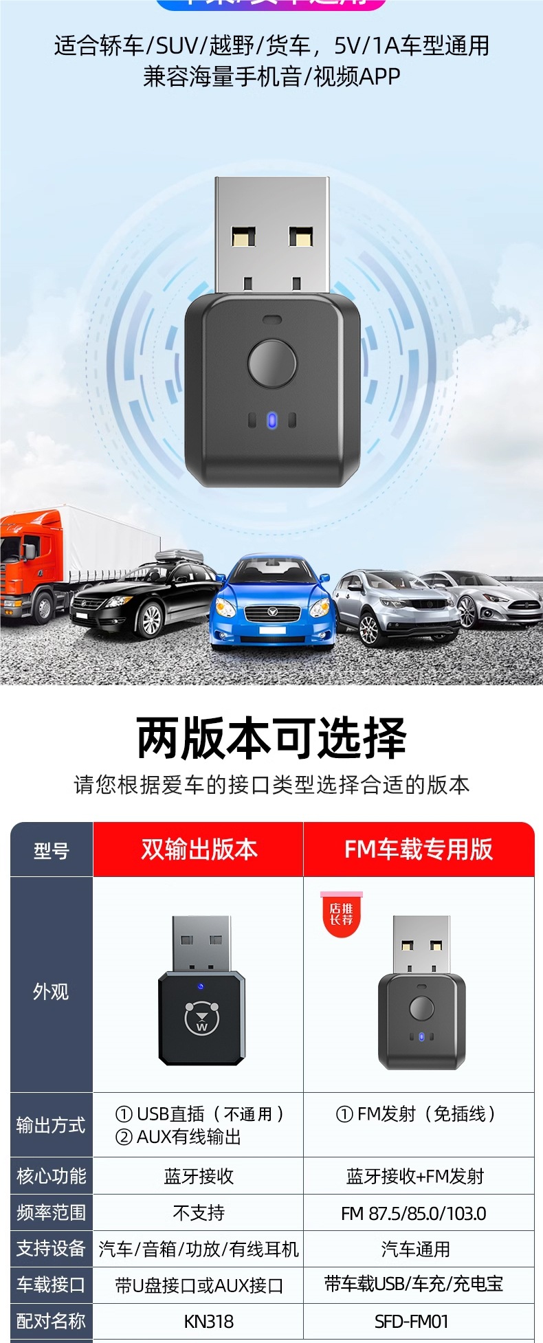 USB Car Bluetooth Receiver 5.3 Car Audio Amplifier Fm Transmission Call Lossless Stereo Universal Adapter