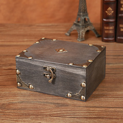 跨境中式復古木盒禮物包裝首飾項鍊收納盒古裝影視道具帶鎖小方盒