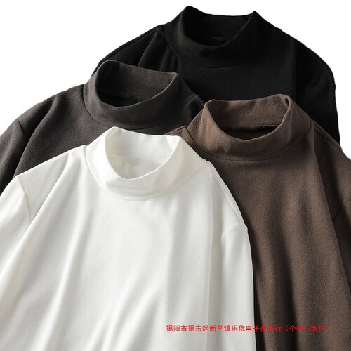 Cross-border winter new style thick velvet half-high collar double-sided velvet men's base shirt warm and comfortable top