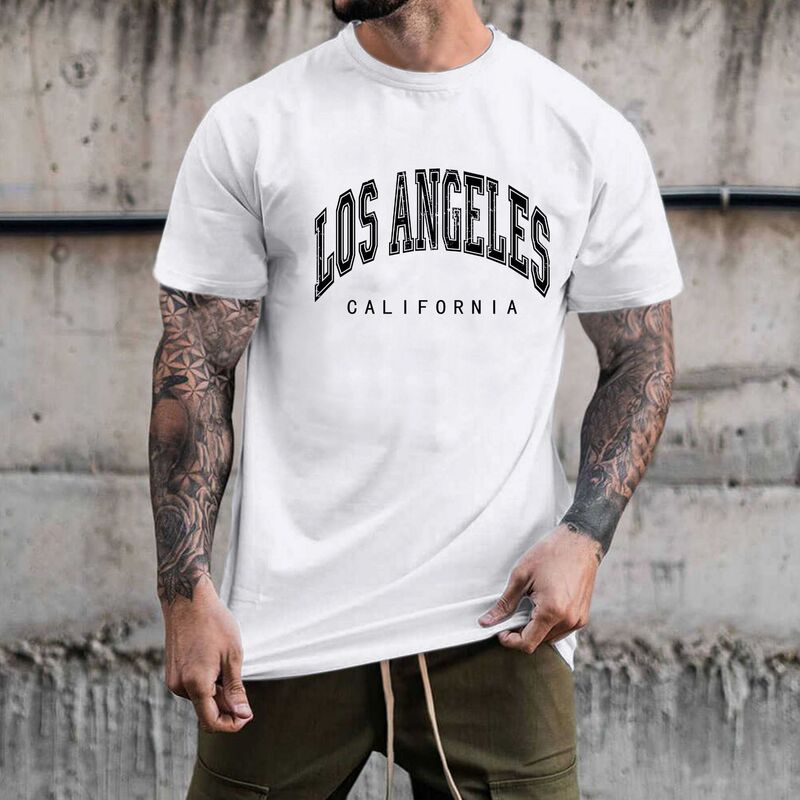 Independent Station Cross-Border Summer Men's Los Angeles Cotton Loose Pullover Short-Sleeved T-Shirt