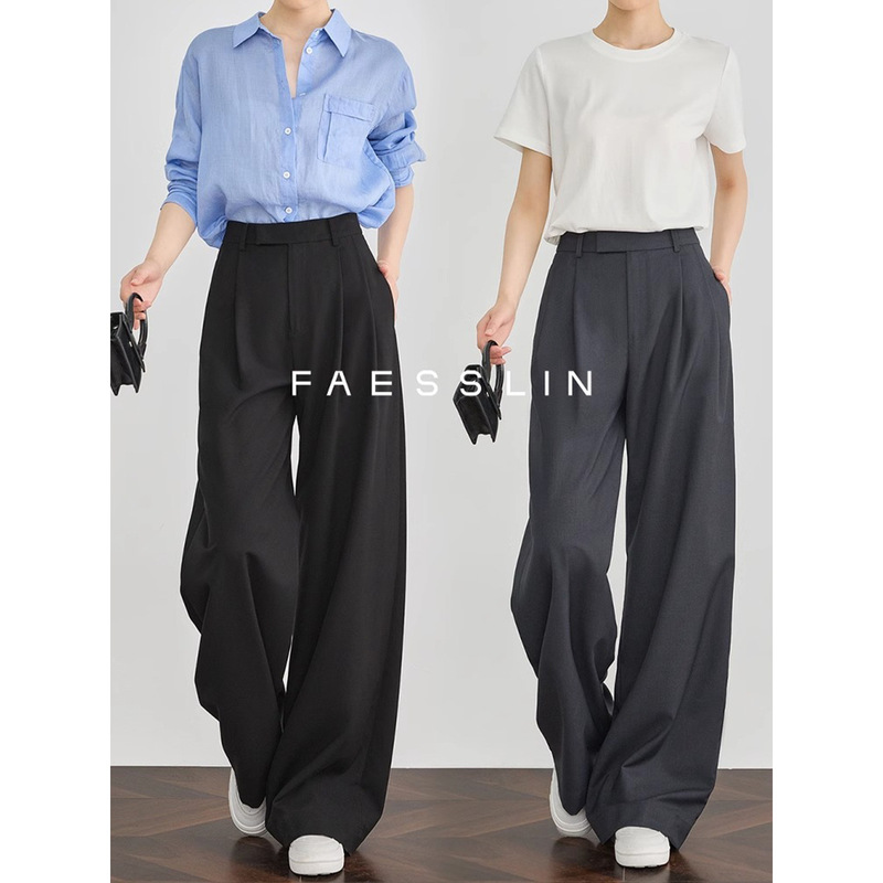 177 #   Faesslin [A4 Waist Killing] Black High Waist Suit Pants Extended Advanced Drape Thin Wide Leg Pants