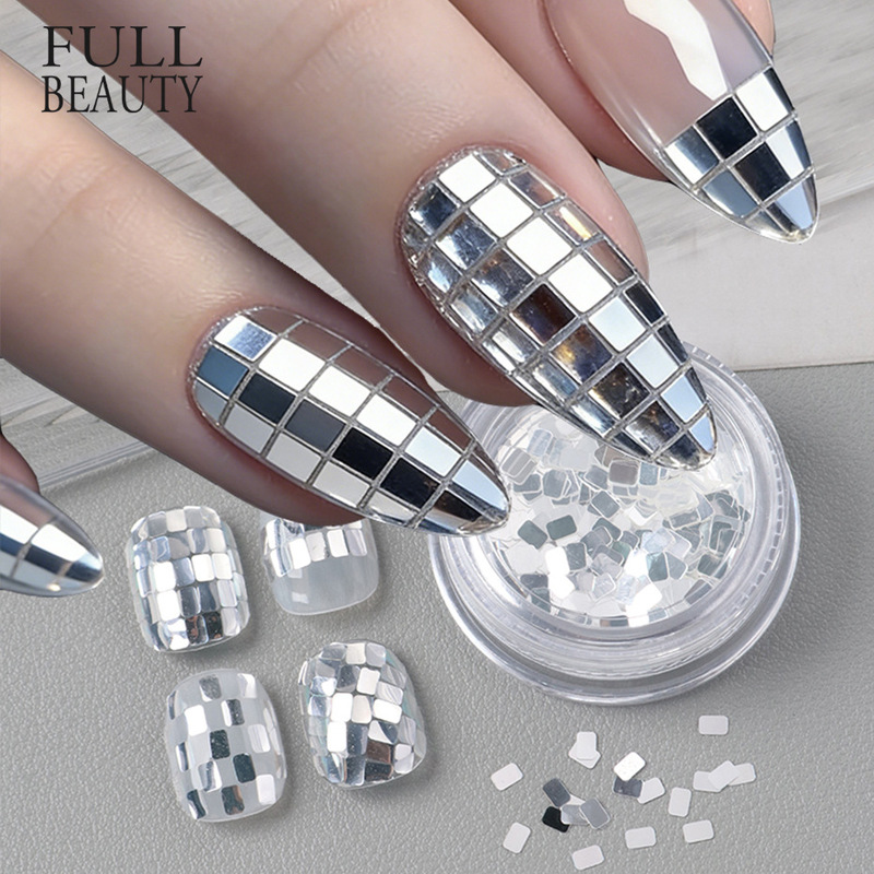 Cross-Border New Style Nail Art Square Sequins Ins Silver Laser Square Sequins Bottled Nail Sequins Wholesale Nail