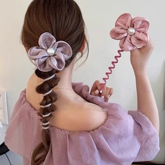 夏日風頭繩新款花朵電話線發圈編發神器馬尾2024網紅同款高級簡約