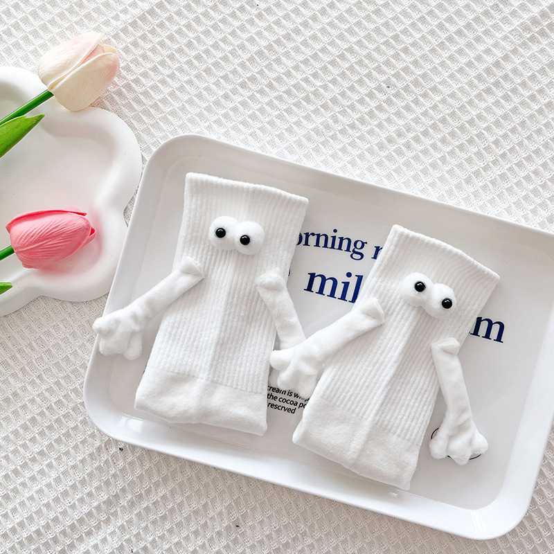 Pareja de dopamina calcetines magnéticos de mano calcetines de otoño rosa a media pantorrilla calcetines deportivos ropa exterior lindos calcetines de pila blanca