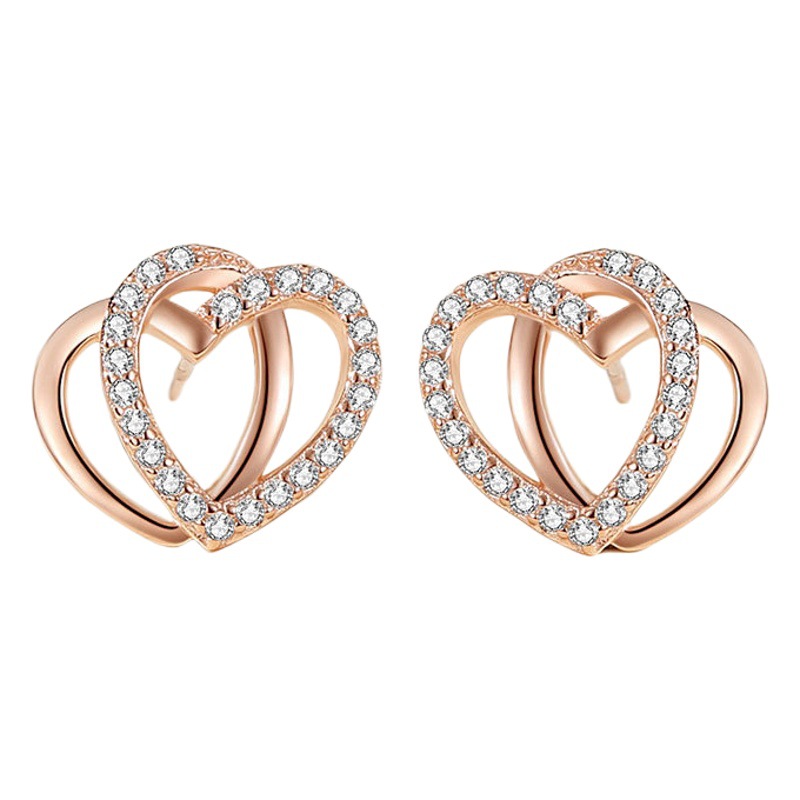 Pendientes de plata 925 pendientes de doble circón en forma de corazón para las mujeres Luz de lujo estilo nicho ins corazón a corazón imprimir joyería de alta calidad para las mujeres