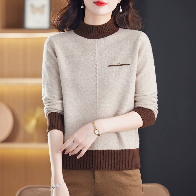 Год рождения красный свитер женский новый зимний свитер Топ внутренняя одежда мама Мода Половина Водолазка нижняя рубашка Мода