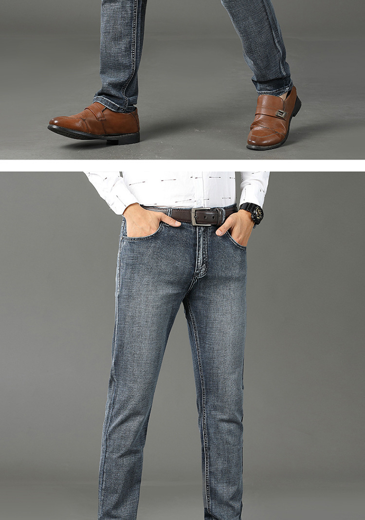 Spring and Autumn Thickened Cotton Jeans for Men's Business Straight Leg Loose Elastic Casual Pants Live Broadcast_voghion.com